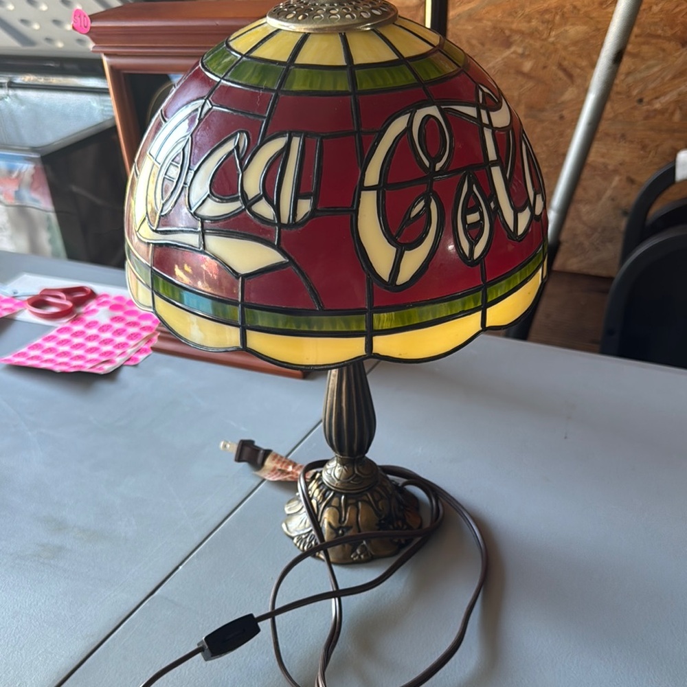 Coca-Cola Stained Glass Lamp with Red and Green Accents
